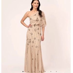NWT Adrianna Papell nude beaded gown. Perfect for prom or for wedding guest.